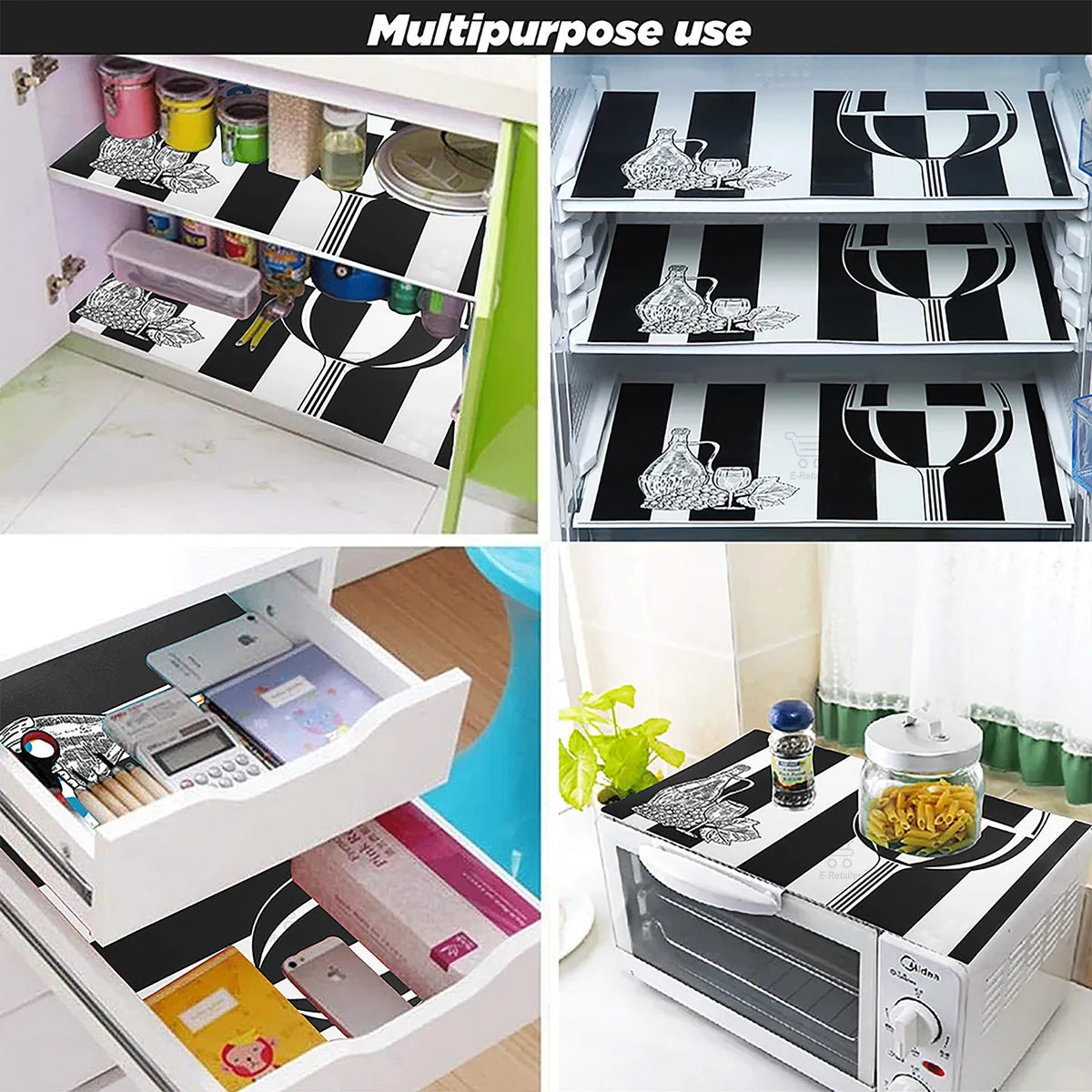 Set of 6 Pcs. Multipurpose Mats/Fridge Mats/Refrigerator Drawer Mats (Material-PP, Color- BLACK AND WHITE  , Size-17.5X11.5 Inches) from G DECOR