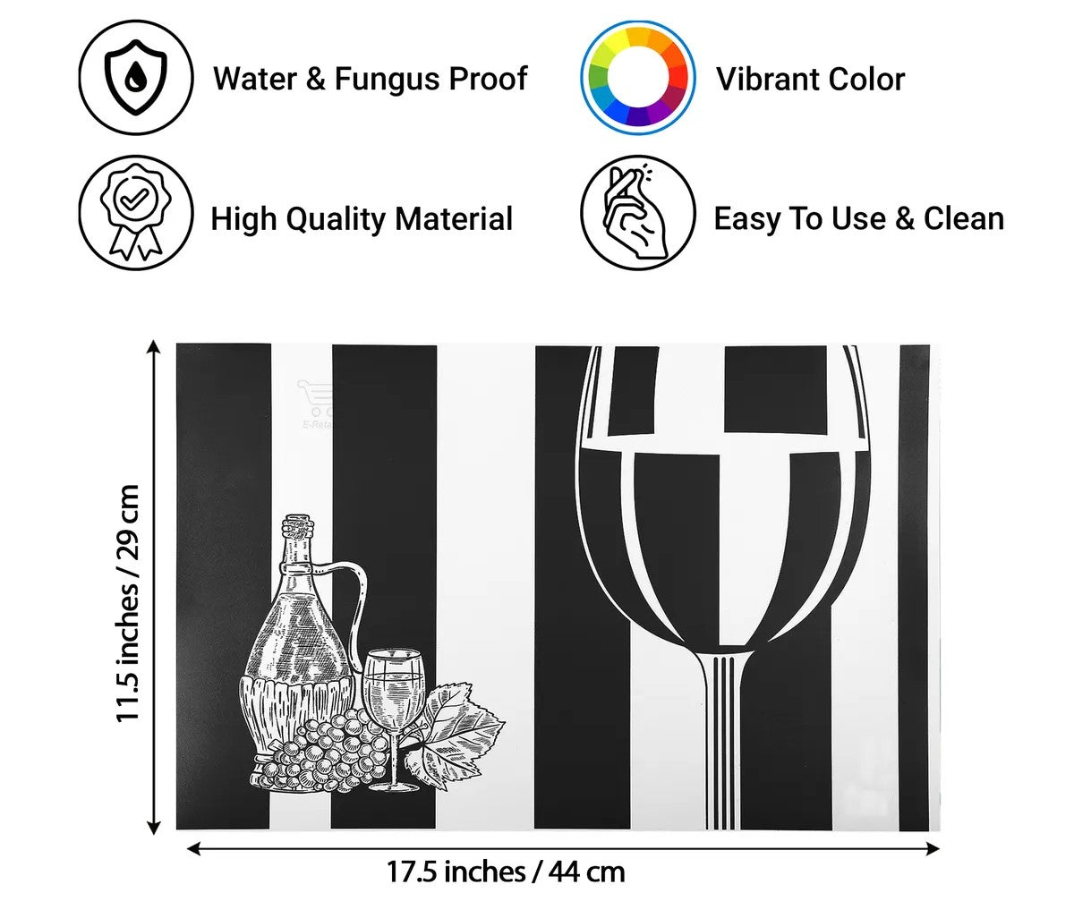 Set of 6 Pcs. Multipurpose Mats/Fridge Mats/Refrigerator Drawer Mats (Material-PP, Color- BLACK AND WHITE  , Size-17.5X11.5 Inches) from G DECOR