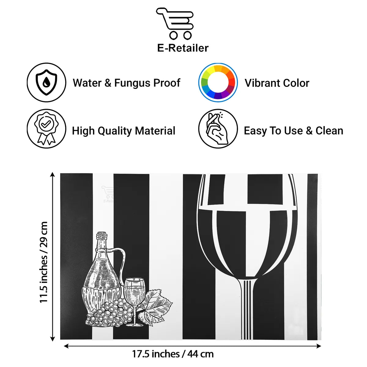 Set of 6 Pcs. Multipurpose Mats/Fridge Mats/Refrigerator Drawer Mats (Material-PP, Color- BLACK AND WHITE  , Size-17.5X11.5 Inches) from G DECOR