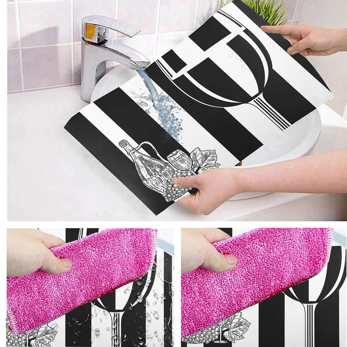 Set of 6 Pcs. Multipurpose Mats/Fridge Mats/Refrigerator Drawer Mats (Material-PP, Color- BLACK AND WHITE  , Size-17.5X11.5 Inches) from G DECOR