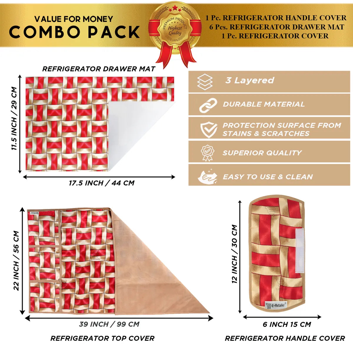COMBO SET OFFER 102 (  FRIDGE TOP COVER 1 Piece + 6 PCS MUTIPURPOSE MAT +2PCS FRIDGE HANDLE COVER FREE