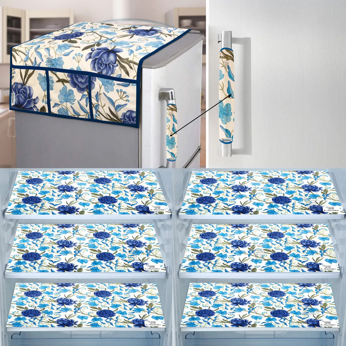 COMBO SET OFFER 105 (  FRIDGE TOP COVER 1 Piece + 6 PCS MUTIPURPOSE MAT +2PCS FRIDGE HANDLE COVER)