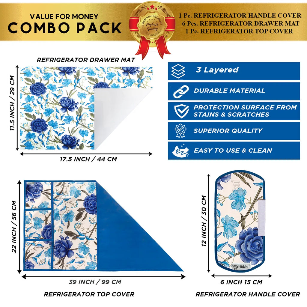 COMBO SET OFFER 105 (  FRIDGE TOP COVER 1 Piece + 6 PCS MUTIPURPOSE MAT +2PCS FRIDGE HANDLE COVER)