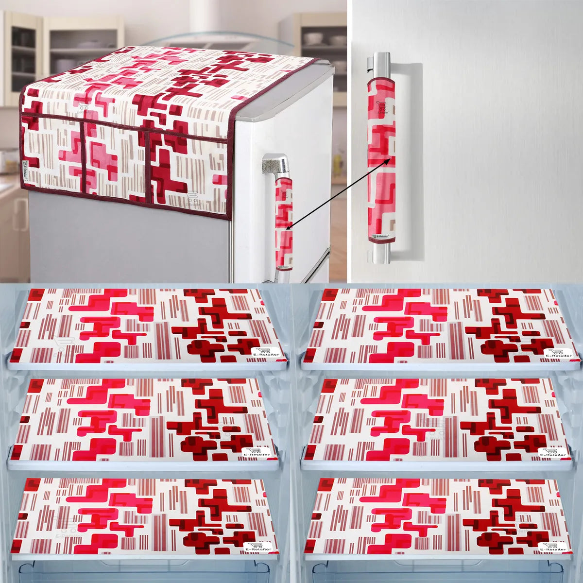COMBO SET OFFER 106 (  FRIDGE TOP COVER 1 Piece + 6 PCS MUTIPURPOSE MAT +2PCS FRIDGE HANDLE COVER)