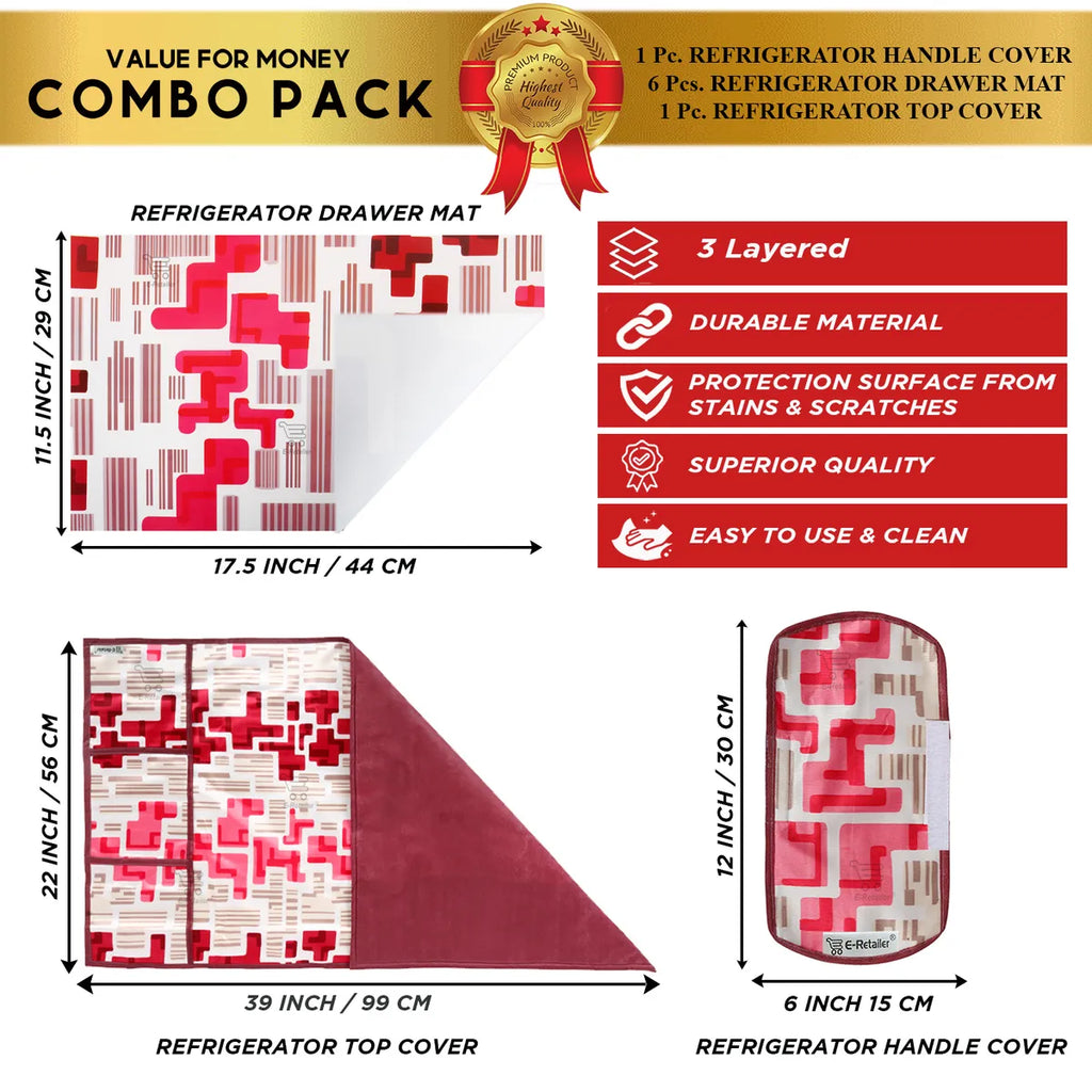 COMBO SET OFFER 106 (  FRIDGE TOP COVER 1 Piece + 6 PCS MUTIPURPOSE MAT +2PCS FRIDGE HANDLE COVER)