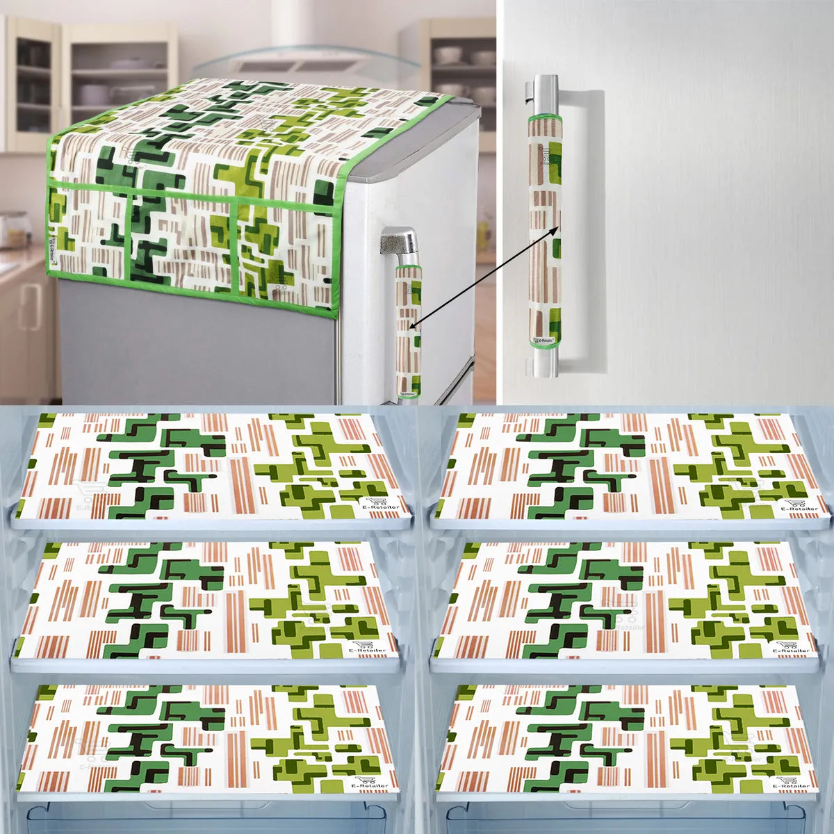 COMBO SET OFFER 107 (  FRIDGE TOP COVER 1 Piece + 6 PCS MUTIPURPOSE MAT +2PCS FRIDGE HANDLE COVER)