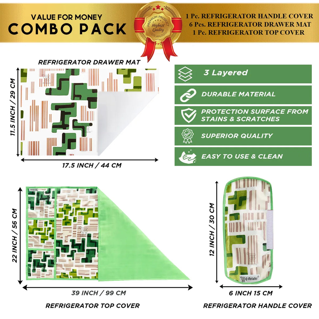 COMBO SET OFFER 107 (  FRIDGE TOP COVER 1 Piece + 6 PCS MUTIPURPOSE MAT +2PCS FRIDGE HANDLE COVER)