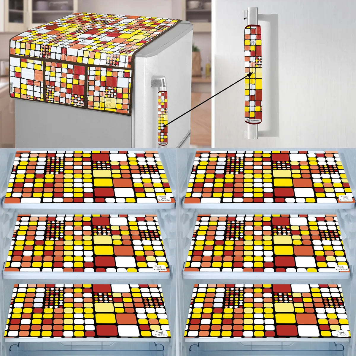 COMBO SET OFFER 108 (  FRIDGE TOP COVER 1 Piece + 6 PCS MUTIPURPOSE MAT +2PCS FRIDGE HANDLE COVER)