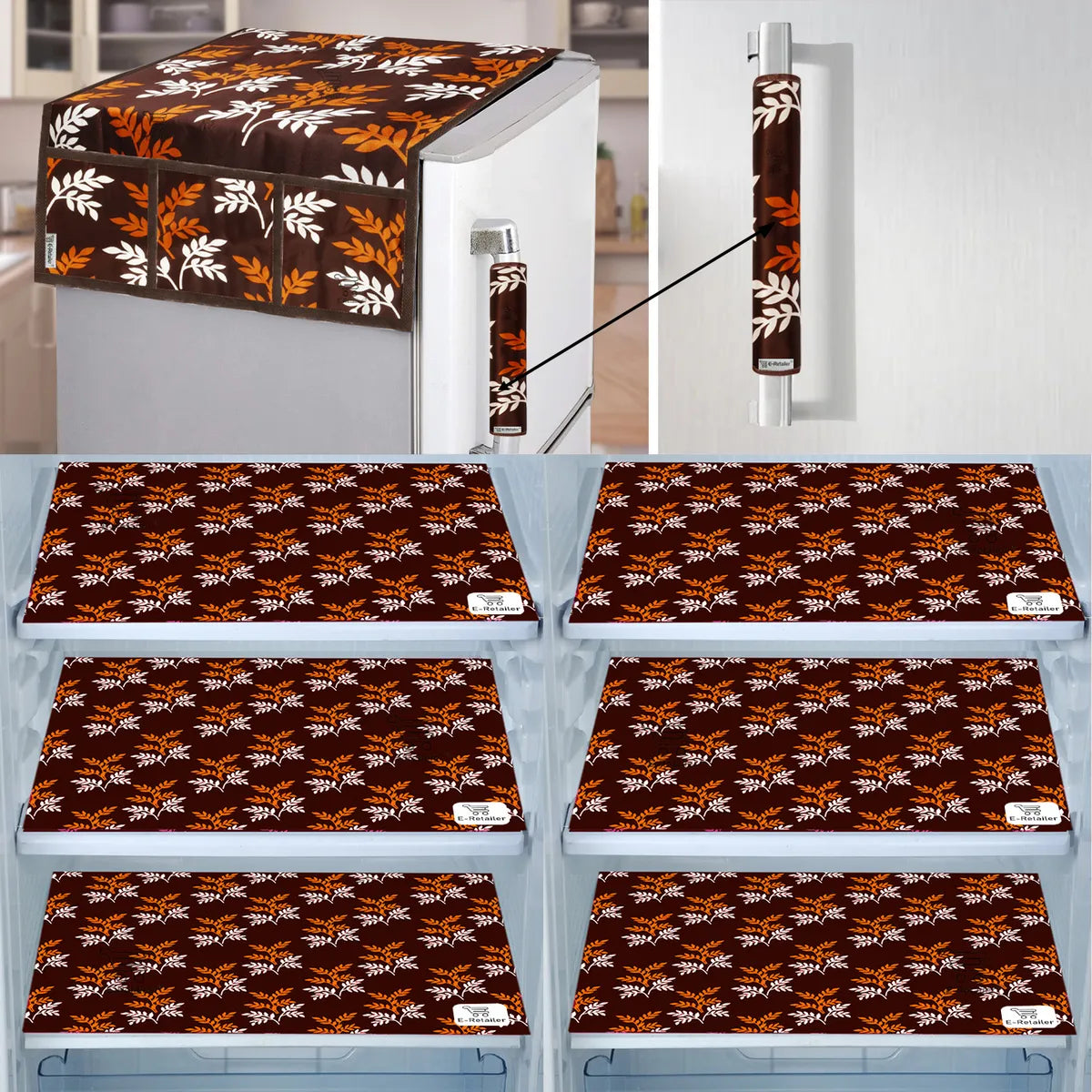 COMBO SET OFFER 109 (  FRIDGE TOP COVER 1 Piece + 6 PCS MUTIPURPOSE MAT +2PCS FRIDGE HANDLE COVER)