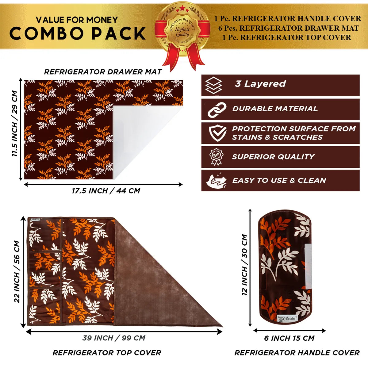 COMBO SET OFFER 109 (  FRIDGE TOP COVER 1 Piece + 6 PCS MUTIPURPOSE MAT +2PCS FRIDGE HANDLE COVER)