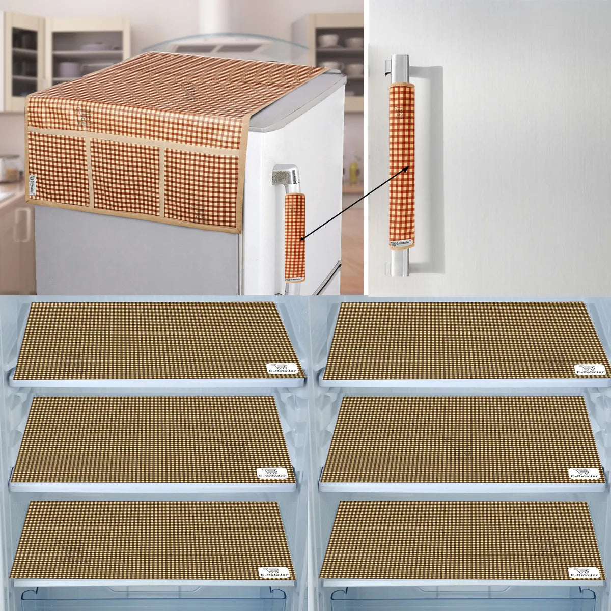 COMBO SET OFFER 110 (  FRIDGE TOP COVER 1 Piece + 6 PCS MUTIPURPOSE MAT +2PCS FRIDGE HANDLE COVER)