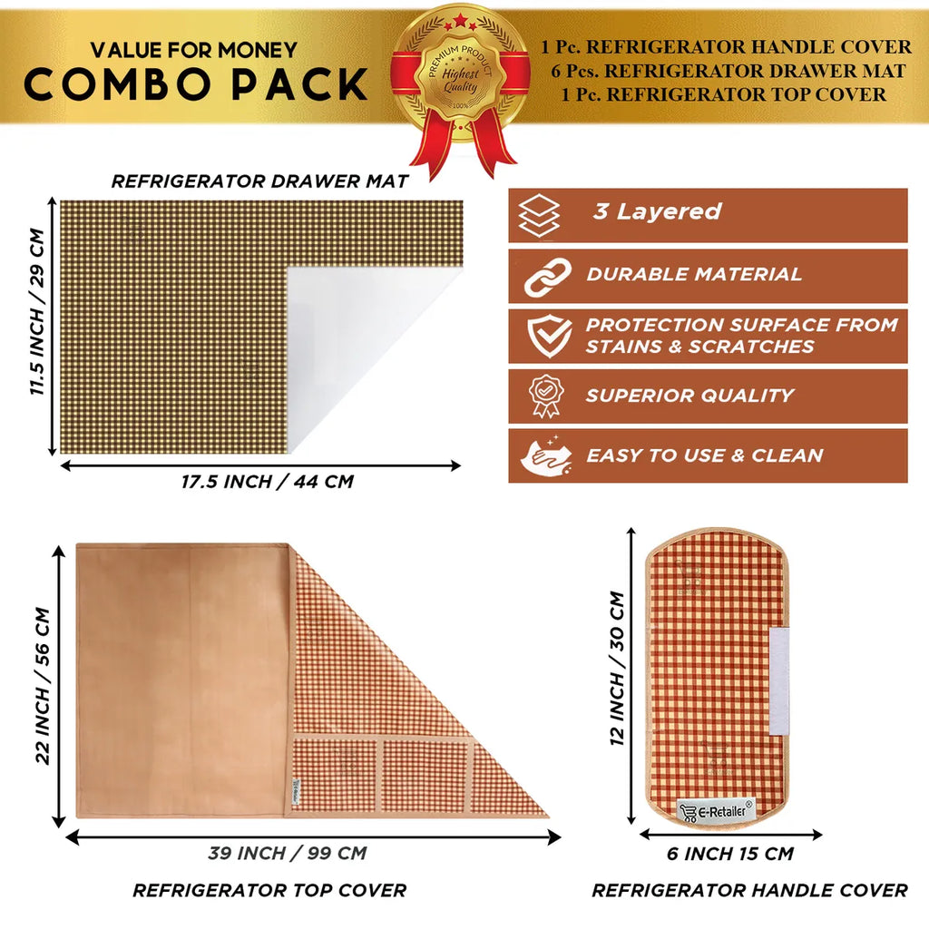 COMBO SET OFFER 110 (  FRIDGE TOP COVER 1 Piece + 6 PCS MUTIPURPOSE MAT +2PCS FRIDGE HANDLE COVER)