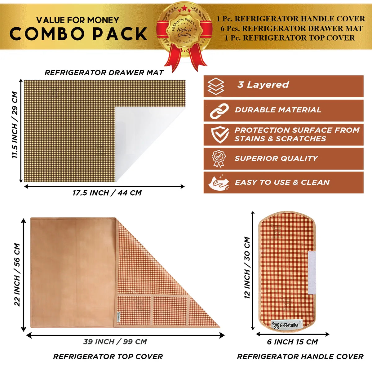 COMBO SET OFFER 110 (  FRIDGE TOP COVER 1 Piece + 6 PCS MUTIPURPOSE MAT +2PCS FRIDGE HANDLE COVER)
