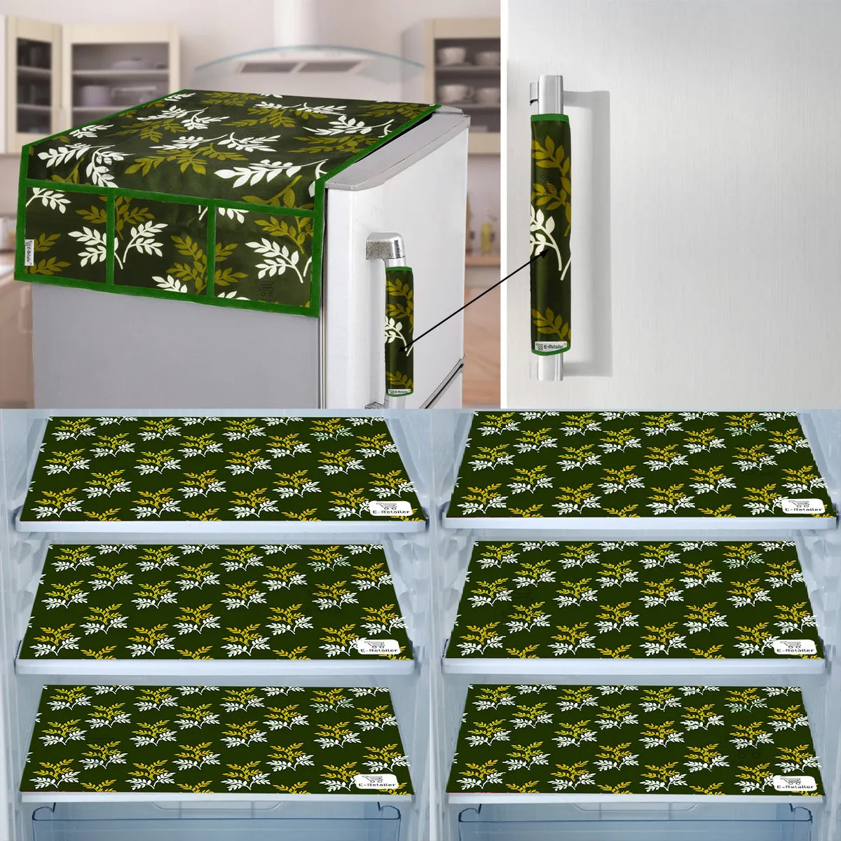COMBO SET OFFER 111 (  FRIDGE TOP COVER 1 Piece + 6 PCS MUTIPURPOSE MAT +2PCS FRIDGE HANDLE COVER)