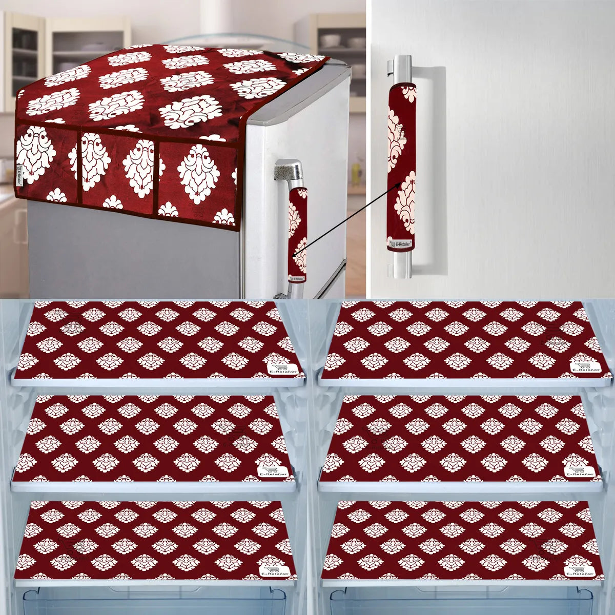 COMBO SET OFFER 112 (  FRIDGE TOP COVER 1 Piece + 6 PCS MUTIPURPOSE MAT +2PCS FRIDGE HANDLE COVER)