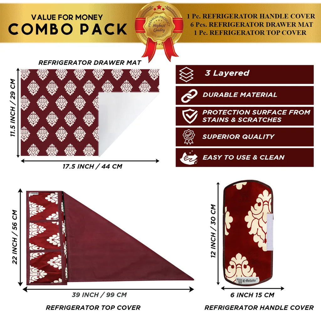 COMBO SET OFFER 112 (  FRIDGE TOP COVER 1 Piece + 6 PCS MUTIPURPOSE MAT +2PCS FRIDGE HANDLE COVER)