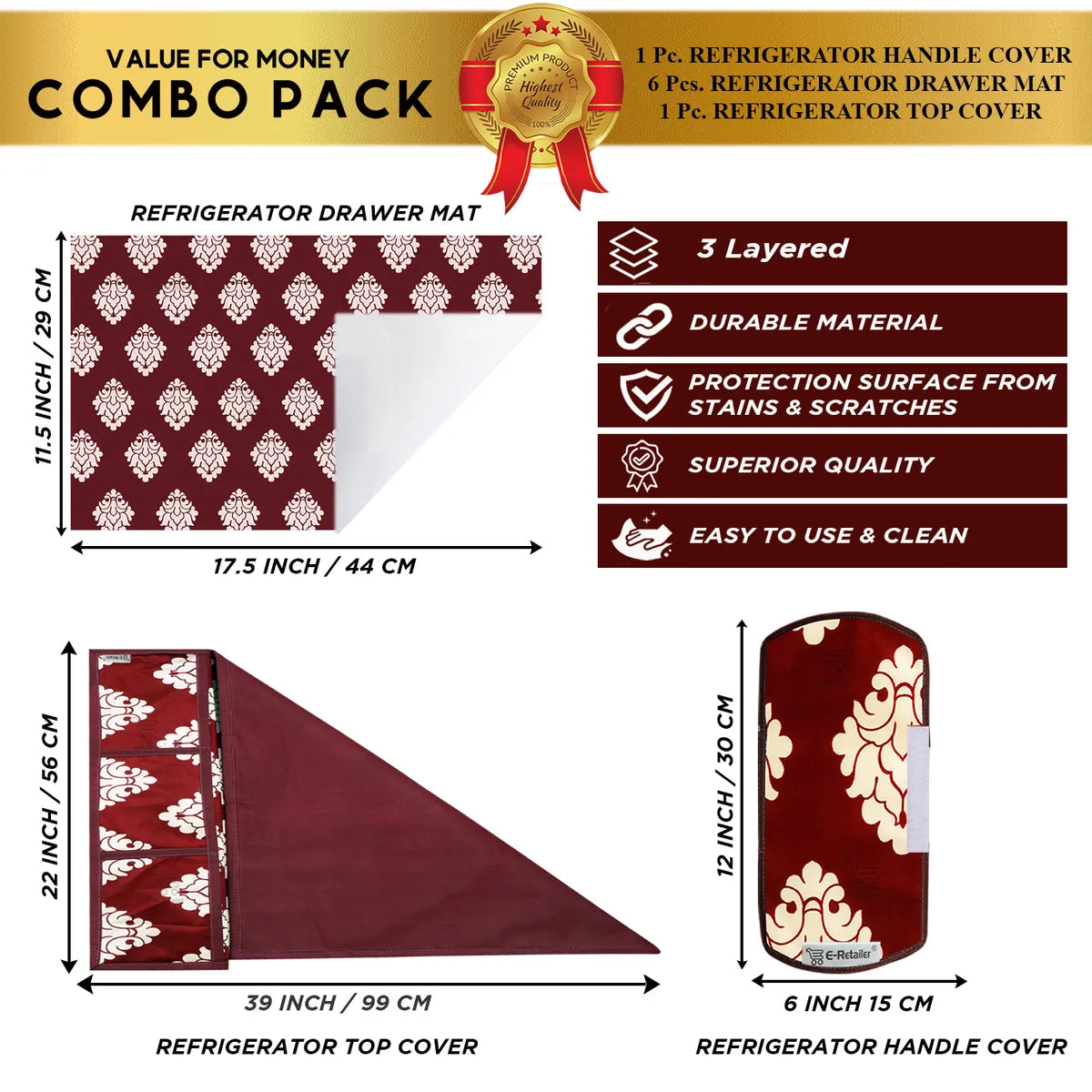 COMBO SET OFFER 112 (  FRIDGE TOP COVER 1 Piece + 6 PCS MUTIPURPOSE MAT +2PCS FRIDGE HANDLE COVER)