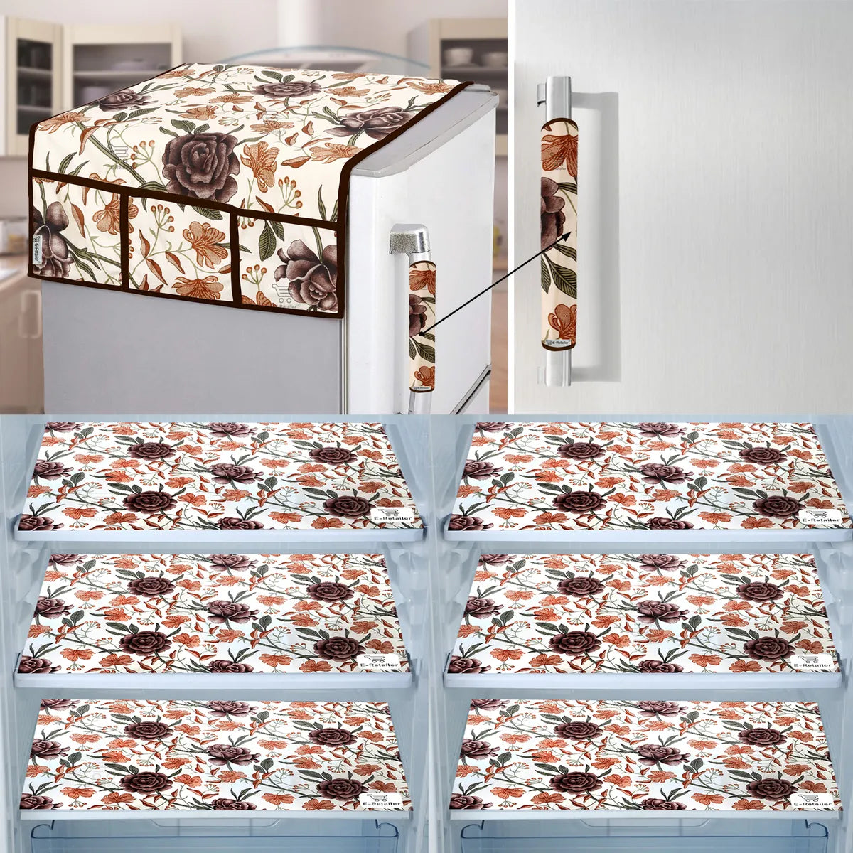 COMBO SET OFFER 113 (FRIDGE TOP COVER 1 Piece + 6 PCS MUTIPURPOSE MAT +2PCS FRIDGE HANDLE COVER)