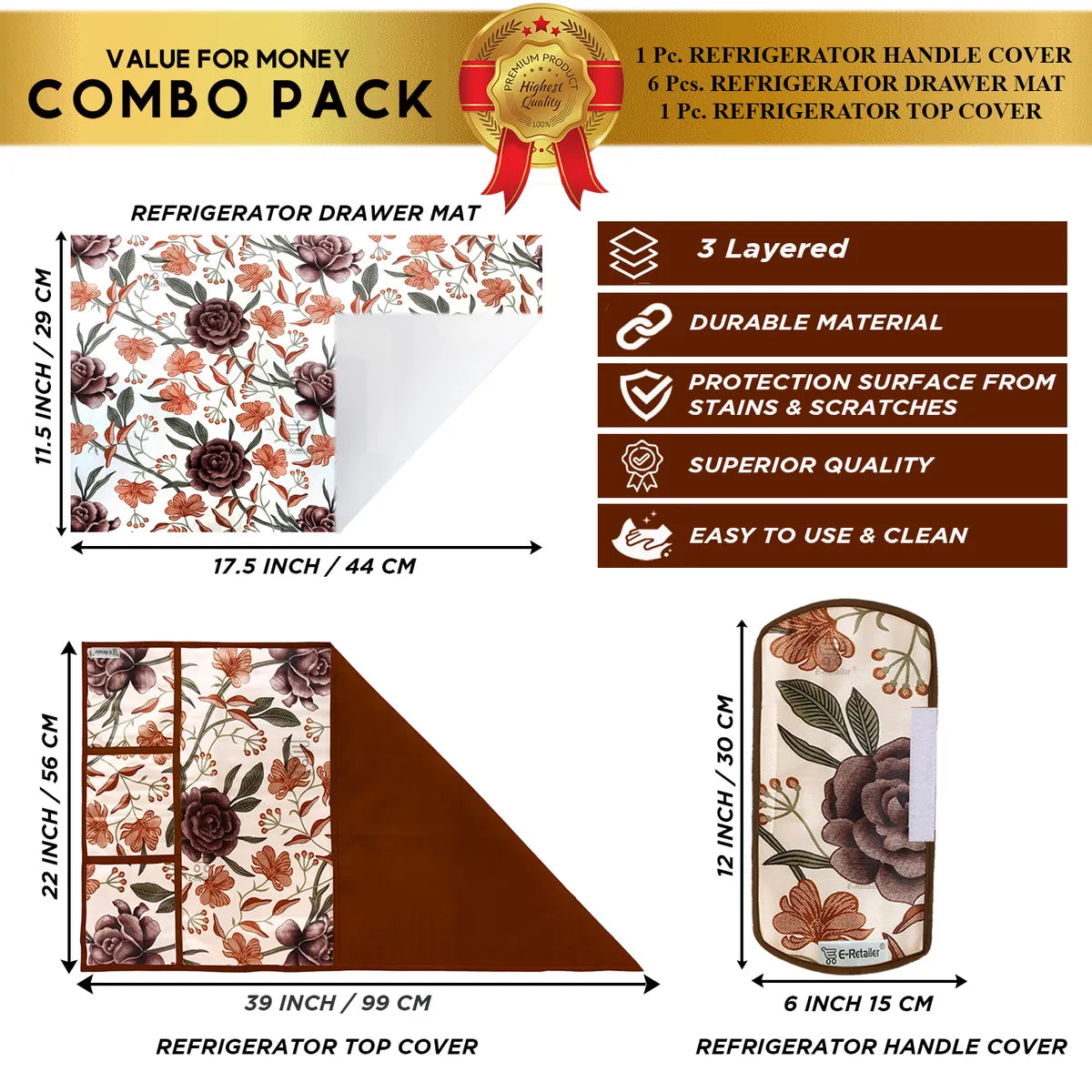 COMBO SET OFFER 113 (FRIDGE TOP COVER 1 Piece + 6 PCS MUTIPURPOSE MAT +2PCS FRIDGE HANDLE COVER)