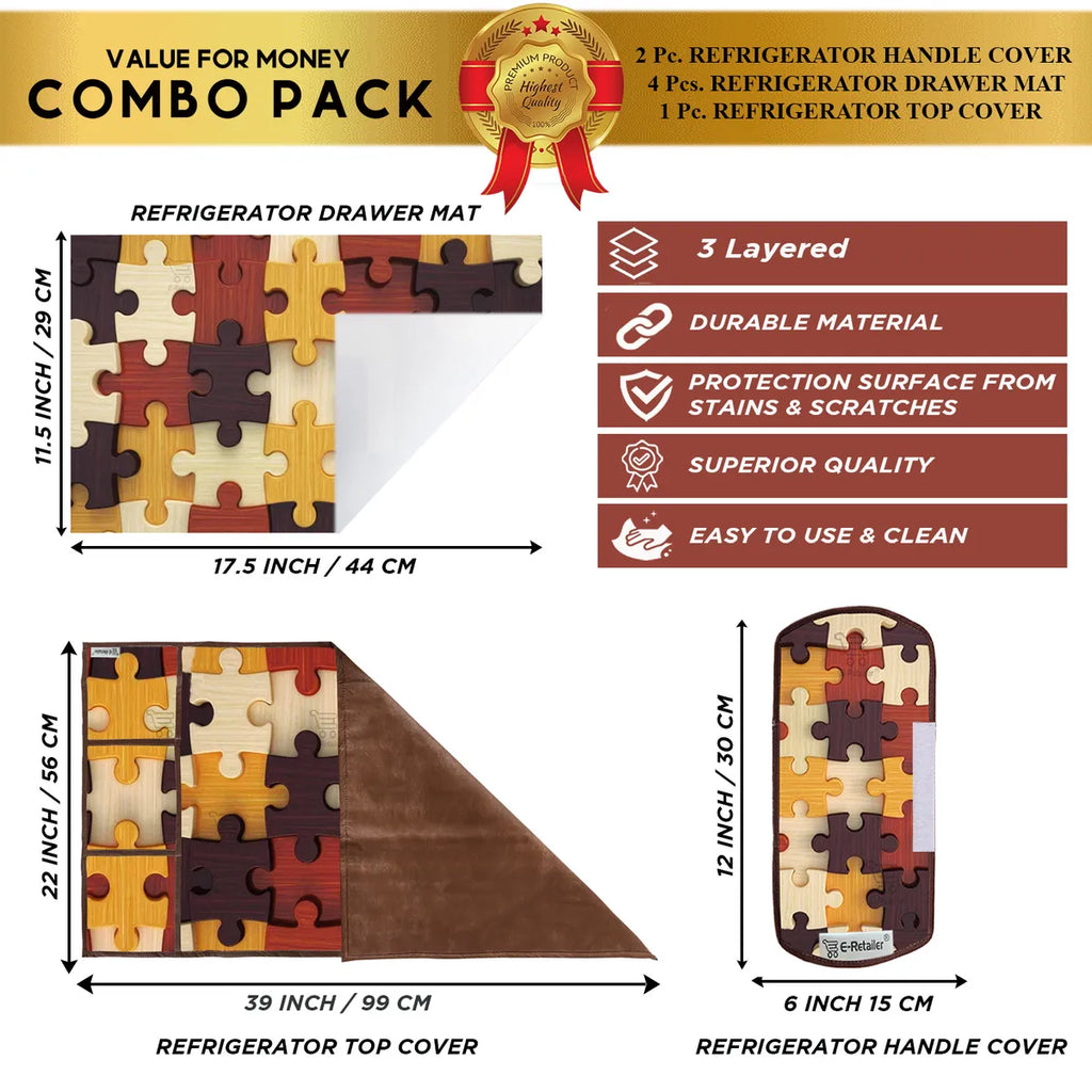 COMBO SET OFFER 114 (  FRIDGE TOP COVER 1 Piece + 6 PCS MUTIPURPOSE MAT +2PCS FRIDGE HANDLE COVER)