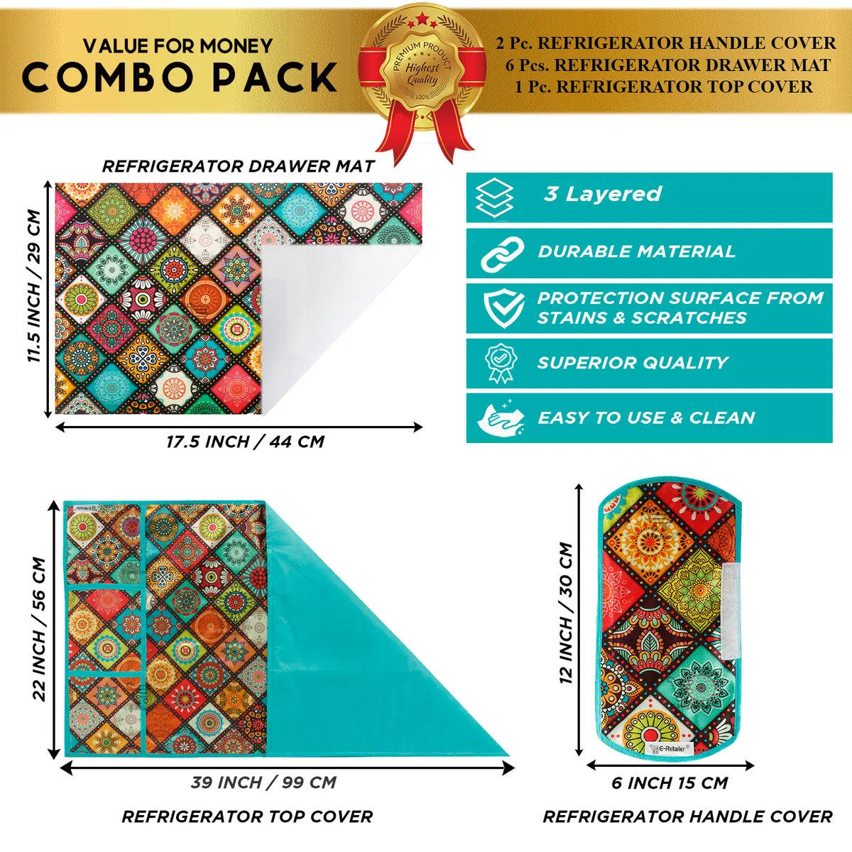 COMBO SET OFFER 115 (  FRIDGE TOP COVER 1 Piece + 6 PCS MUTIPURPOSE MAT +2PCS FRIDGE HANDLE COVER)