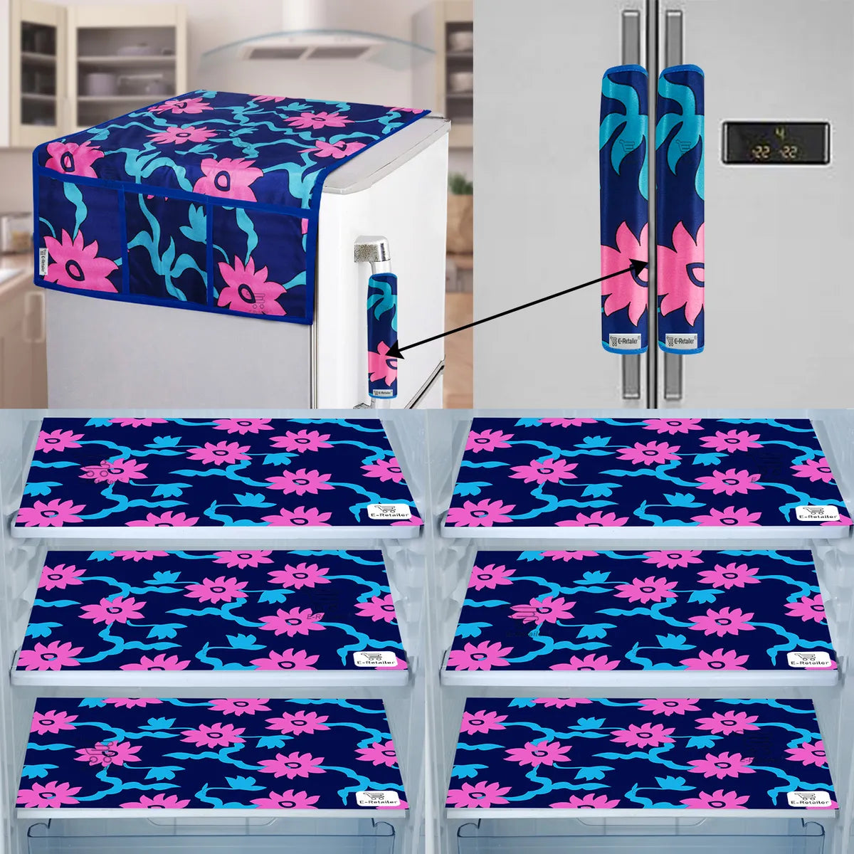 COMBO SET OFFER 116(FRIDGE TOP COVER 1 Piece + 6 PCS MUTIPURPOSE MAT +2PCS FRIDGE HANDLE COVER)