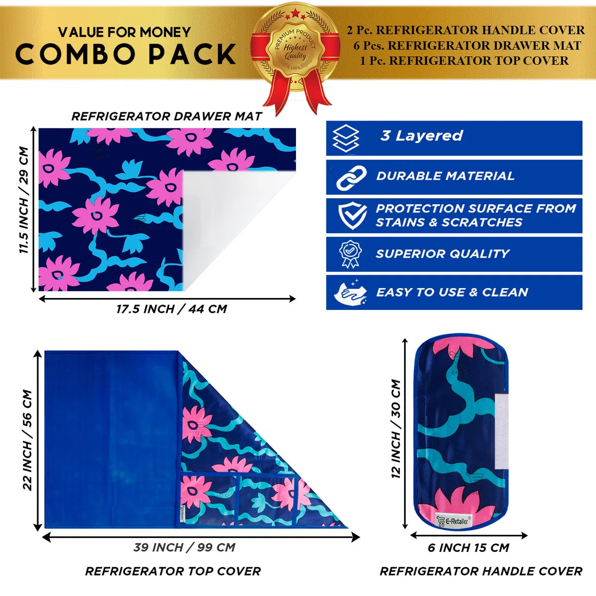 COMBO SET OFFER 116(FRIDGE TOP COVER 1 Piece + 6 PCS MUTIPURPOSE MAT +2PCS FRIDGE HANDLE COVER)