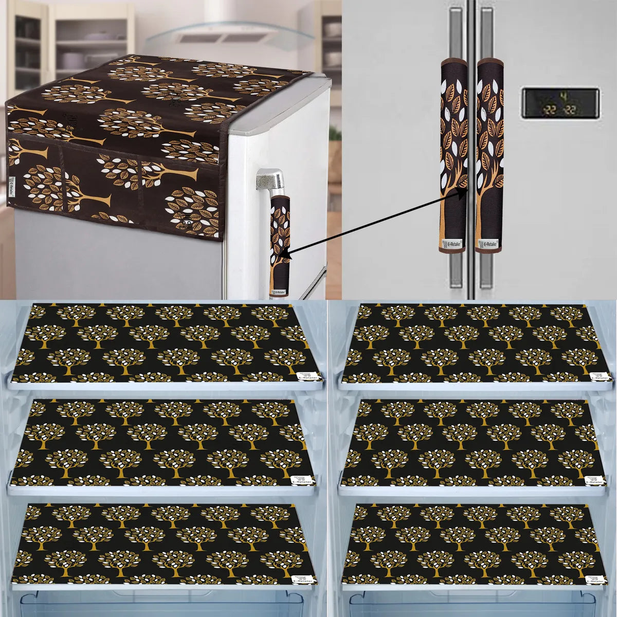 COMBO SET OFFER 118 (FRIDGE TOP COVER 1 Piece + 6 PCS MUTIPURPOSE MAT +2PCS FRIDGE HANDLE COVER)