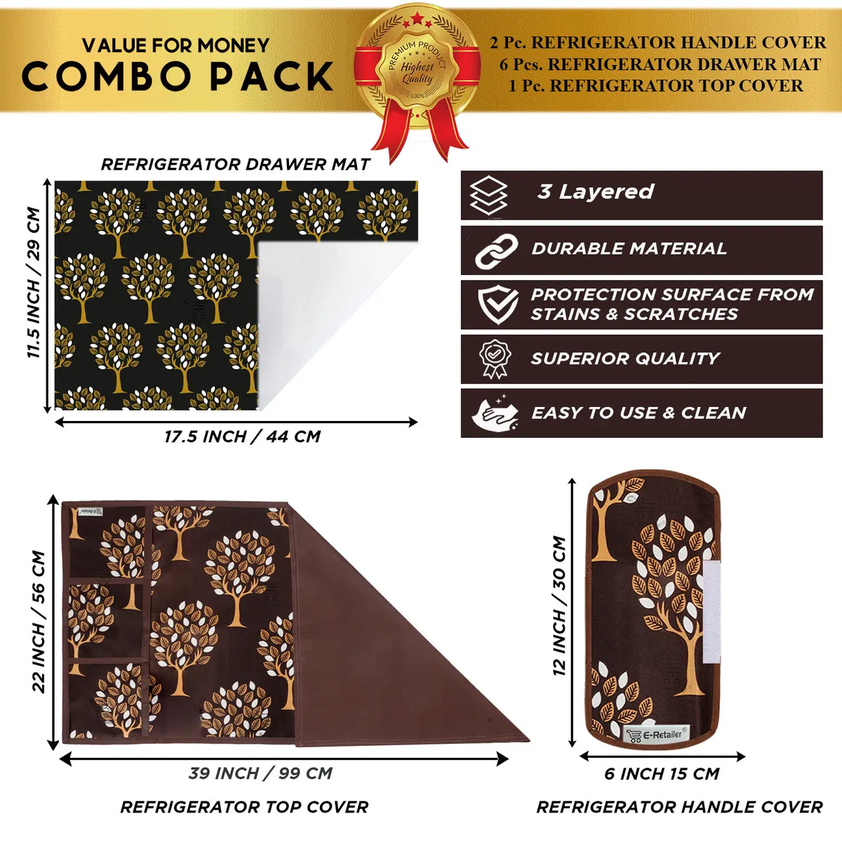 COMBO SET OFFER 118 (FRIDGE TOP COVER 1 Piece + 6 PCS MUTIPURPOSE MAT +2PCS FRIDGE HANDLE COVER)
