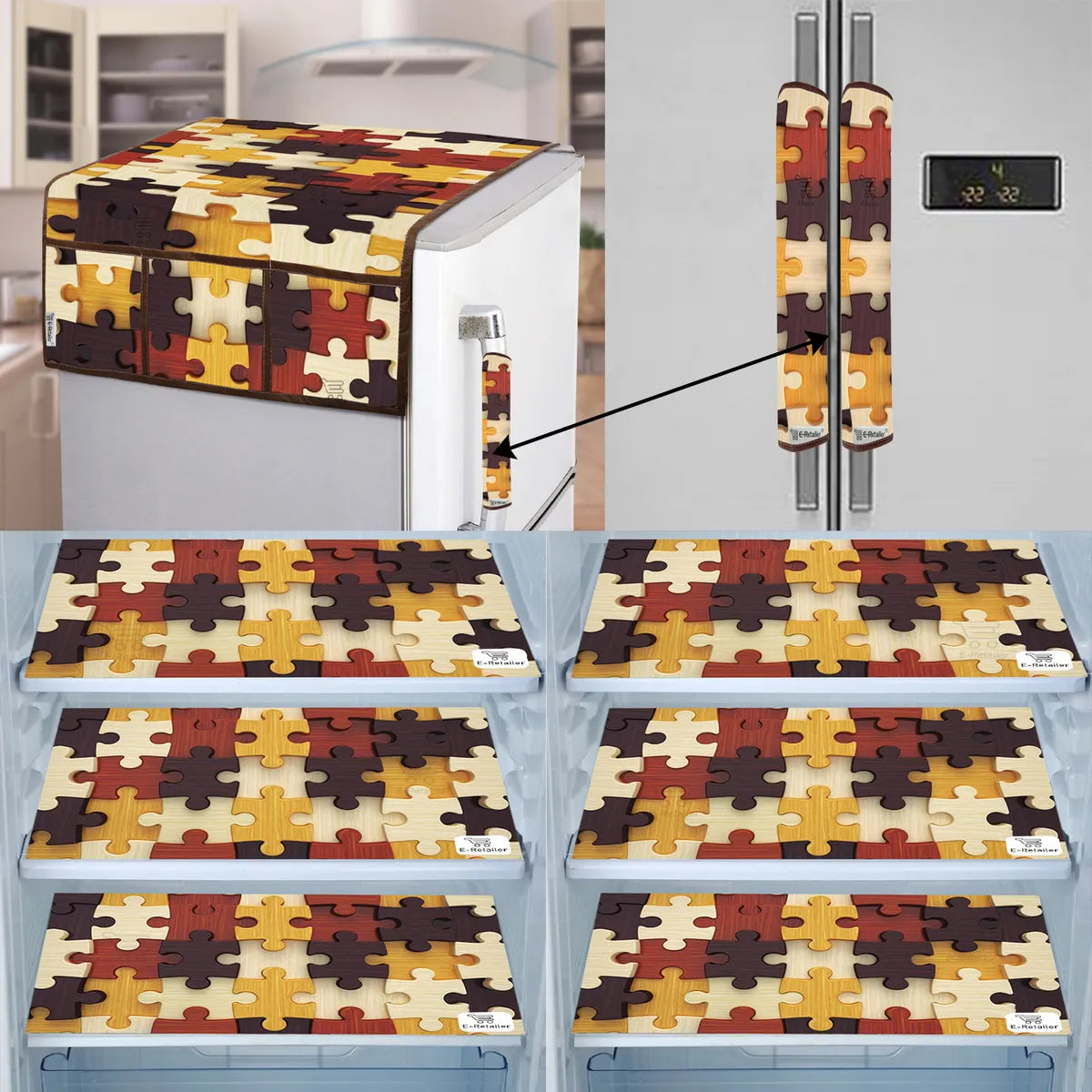 COMBO SET OFFER 114 (  FRIDGE TOP COVER 1 Piece + 6 PCS MUTIPURPOSE MAT +2PCS FRIDGE HANDLE COVER)